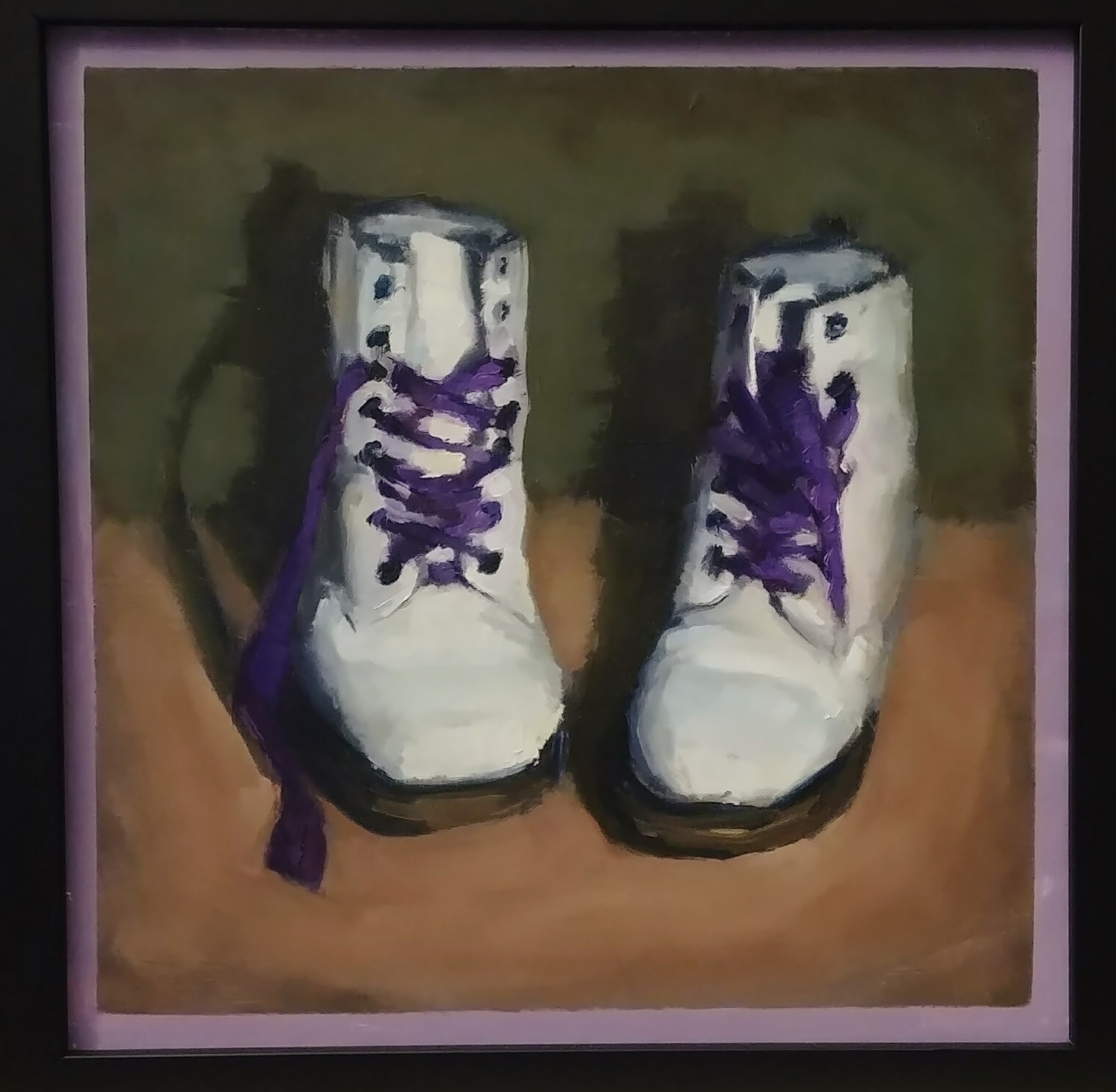 oil painting of white boots